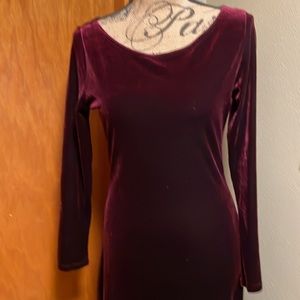 Lapis Burgundy Stretch Velvet Long Sleeve Dress Size M